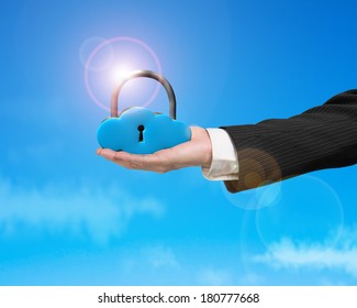 Cloud shape locker on hand with sunlight and blue sky