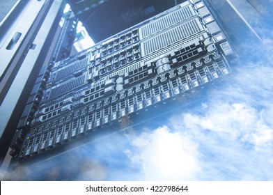 Cloud And Sky Overlay With Servers Computing Technology In Datacenter Creative Cloud Concept 