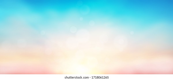 Cloud sky sunrise during morning background  Blue pastel heaven soft focus lens flare sunlight  Abstract blurred white cyan gradient peaceful nature 