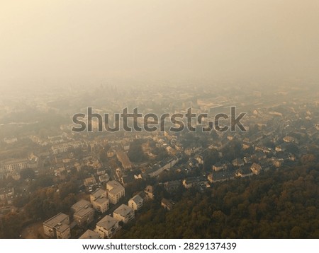 Cloud of smoke drifting toward Trier city, Germany, high fine dust levels, forest fires in High Fens, Belgium and North Rhine Westphalia, wind direction
