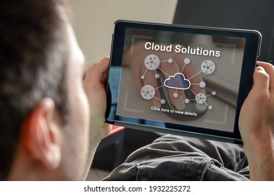 Cloud solutions concept on a tablet