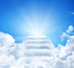 Cloud Stairway To Heaven. Stairs In Sky. Concept Religion Background