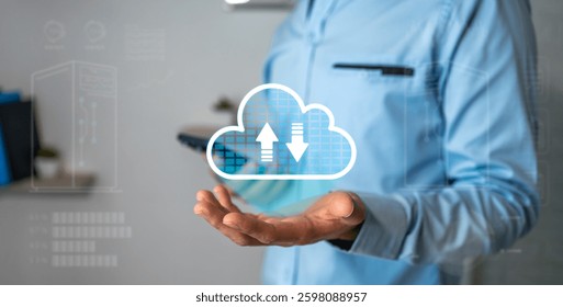 Cloud storage concepts. Mobile application that allows you to access data on online servers.