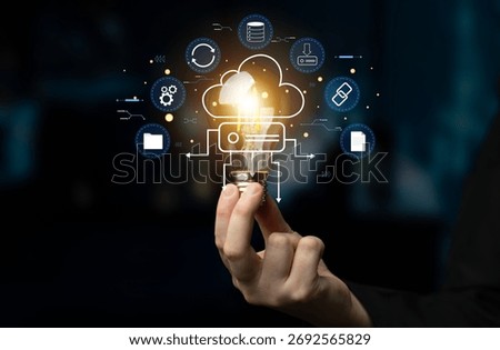 A cloud storage and data synchronization service ecosystem. A concept of cloud computing for file storage, backup, and sharing across devices. Motif