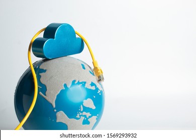 cloud storage with online server wire on globe in network system data technology concept
