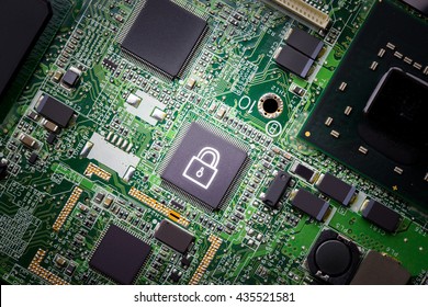 Cloud storage & security concept on computer mainboard
