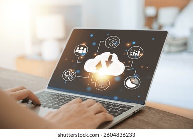 Cloud storage server. concept of Backup in computer data systems and cloud digital technology. multi data security, and a platform on the internet. transfer and recovery online