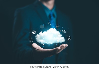 Cloud storage server. Concept of Backup in computer data systems and cloud digital technology. Multi-data security and a platform on the internet. transfer and recovery online. cloud computing