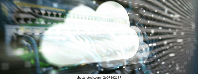 Cloud storage with server room background. Technology Business Internet.