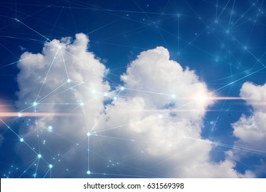 cloud storage with sky nature background in business with technology network server online digital data ai concept, signal of wifi internet telecom, 5g system