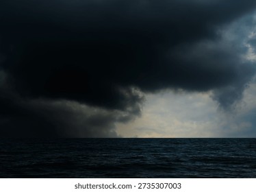 Cloud storm sky dark rain lightning thunder on sea ocean stormy typhoon nature light scene rainy atmosphere damage effect carbon dioxide dust air pollution 2.5 Pm, texture nature windstorm. - Powered by Shutterstock - Get 15% off with code: PIKWIZARD15