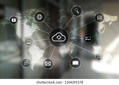 Cloud technology, computing, networking concept. Remote data storage and security. Internet and technology.