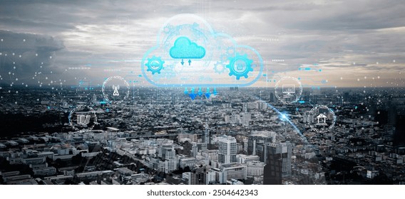 cloud technology concept Global network of global business Megatrends on the Internet for Telecommunication.