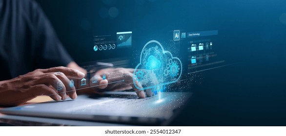 cloud technology concept Global network of global business Megatrends on the Internet for Telecommunication.	