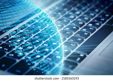 Cloud technology. Data storage and backup. Networking and internet service concept. Using laptop computer