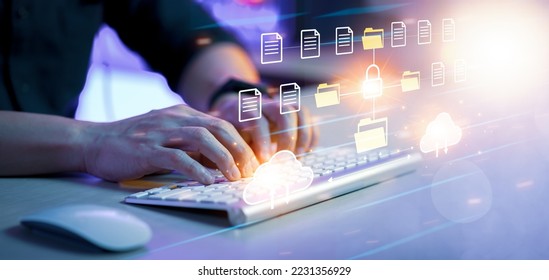Cloud technology and Data storage concept, Concept of Exchange information and data with internet cloud technology.FTP(File Transfer Protocol) files receiver.  File sharing isometric.rring documents