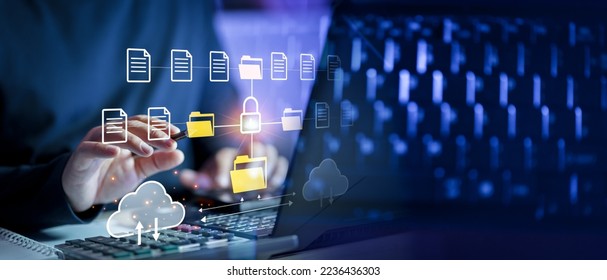 Cloud technology and Data storage concept, Concept of Exchange information and data with internet cloud technology.FTP(File Transfer Protocol) files receiver. File sharing isometric.rring documents	 - Shutterstock ID 2236436303