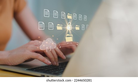 Cloud technology and Data storage concept, Concept of Exchange information and data with internet cloud technology.FTP(File Transfer Protocol) files receiver. File sharing isometric.rring documents	