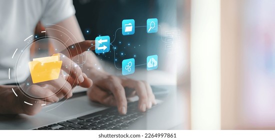 	Cloud technology and Data storage concept, Concept of Exchange information and data with internet cloud technology.FTP(File Transfer Protocol) files receiver. File sharing isometric.rring documents.