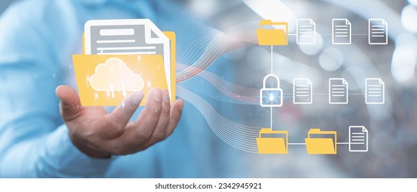 Cloud technology and Data storage concept, Concept of Exchange information and data with internet cloud technology.FTP(File Transfer Protocol) files receiver. File sharing isometric.rring documents.