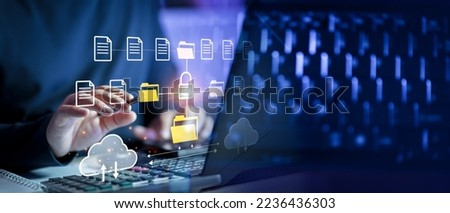 Cloud technology and Data storage concept, Concept of Exchange information and data with internet cloud technology.FTP(File Transfer Protocol) files receiver. File sharing isometric.rring documents	