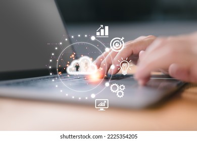 Cloud technology management and big data encompass corporate strategy, consumer data, and global and technology items like uploading and downloading.