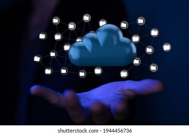 Cloud technology. Polygonal wireframe art looks like constellation