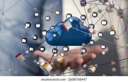 Cloud technology. Polygonal wireframe art looks like constellation