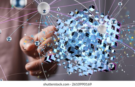 Cloud technology. Polygonal wireframe art looks like constellation