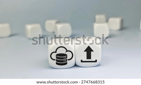 Cloud and Upload Arrow Icon on White Cube Representing Data Upload Cloud Storage File Transfer Online Backup Digital Network Technology. 