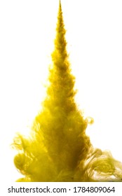 A cloud of yellow paint released into clear water. Isolate on a white background.