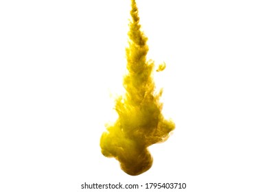 A cloud of yellow paint released into clear water. Isolate on a white background.