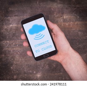 Cloud-computing connection on a smartphone, vintage setting