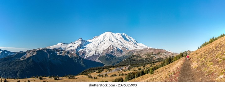 Cloudless view on Mt Rainier from Mt Fremont Lookout Trail, USA