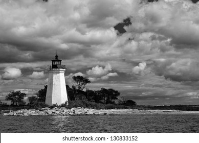 Clouds Above Black Rock Harbor Lighthouse After A Summer Rain Storm Has Passed By In Bridgeport, Connecticut. The Beacon Is Also Known As Fayerweather Island Lighthouse. 