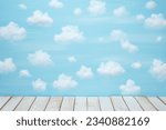 Clouds Baby Backdrop White Wooden Background