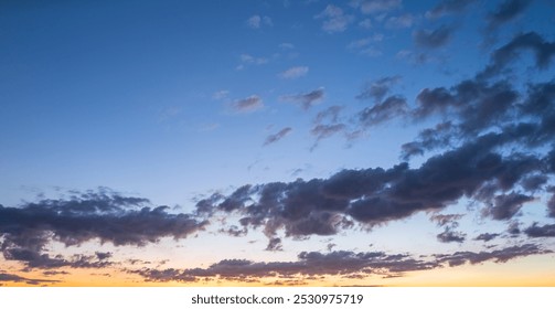 Clouds background. Dramatic Clouds Sunset Background. Sky with clouds in Sunrise. Sunrise with clouds in various shapes background. Calm Cloud.