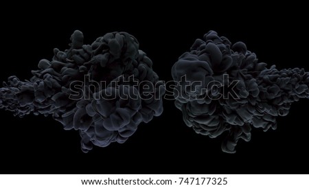 The clouds of black ink in the dark water.