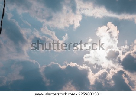 Clouds in the blue sky. Summer blue sky cloud gradient light white background. Beauty clear cloudy in sunshine calm bright winter air bacground. Gloomy vivid cyan landscape in environment day. 