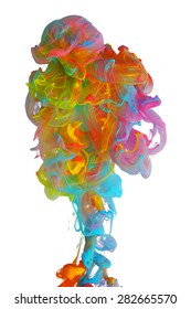 Clouds of bright colorful ink mixing in water