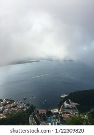 the clouds coming down in mountain. 