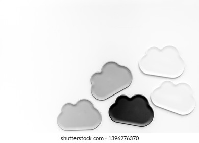 Clouds figures for cloud storage on white background top view mockup