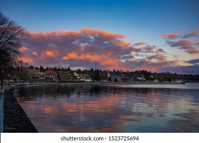 Clouds Form Over Skaneateles Lake, Skaneateles, A Popular Vacation Destination In The Finger Lakes Region Of New York State, USA, Before Sunset On A Winter Day.