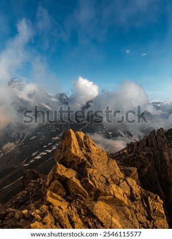 Similar – Image, Stock Photo Panorama with Schoebiel SAC mountain hut and matterhorn