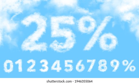 Clouds numbers and percent discount symbol in the blue sky
				