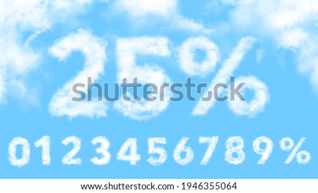 Clouds numbers and percent discount symbol in the blue sky

