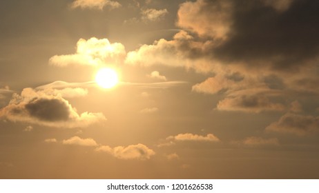 Clouds on Sky, Dramatic Sunset, Fluffy Cloudy Day, Nature Summer in Twilight