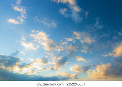 Clouds And Orange Sky, Beautiful Background, Sky Timelapse Of Skyscrapers, Blue Sky With Clouds And Sun, Clouds At Sunrise.