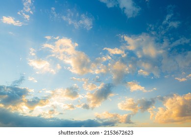 Clouds And Orange Sky, Beautiful Background, Sky Timelapse Of Skyscrapers, Blue Sky With Clouds And Sun, Clouds At Sunrise.