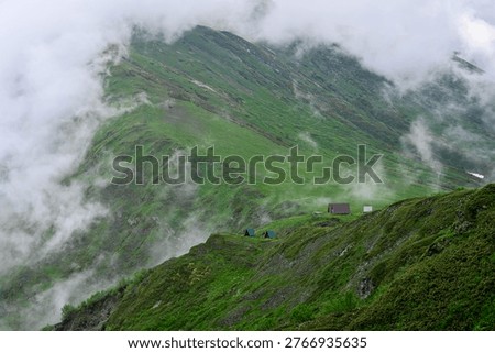 Clouds over a mountains in the Bzerpinsky Cornice shelter, Krasnodar region of Russia